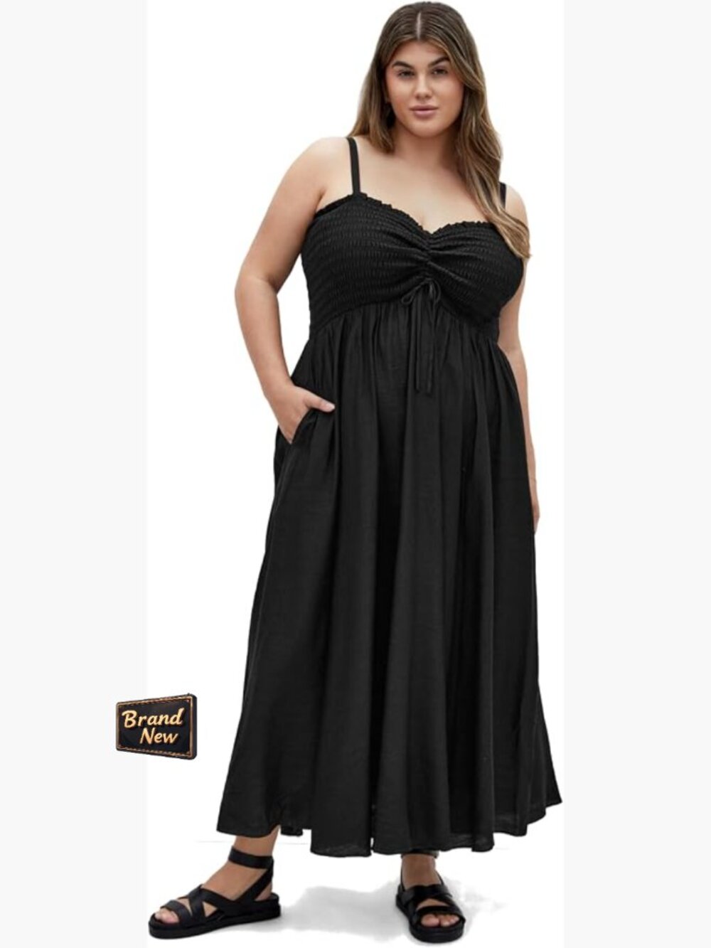 Plus Size Shirred Maxi Dress with Pockets Size 12-26